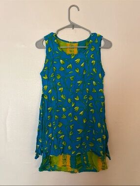 Blue & Green Floral Sleeveless Layered Dress